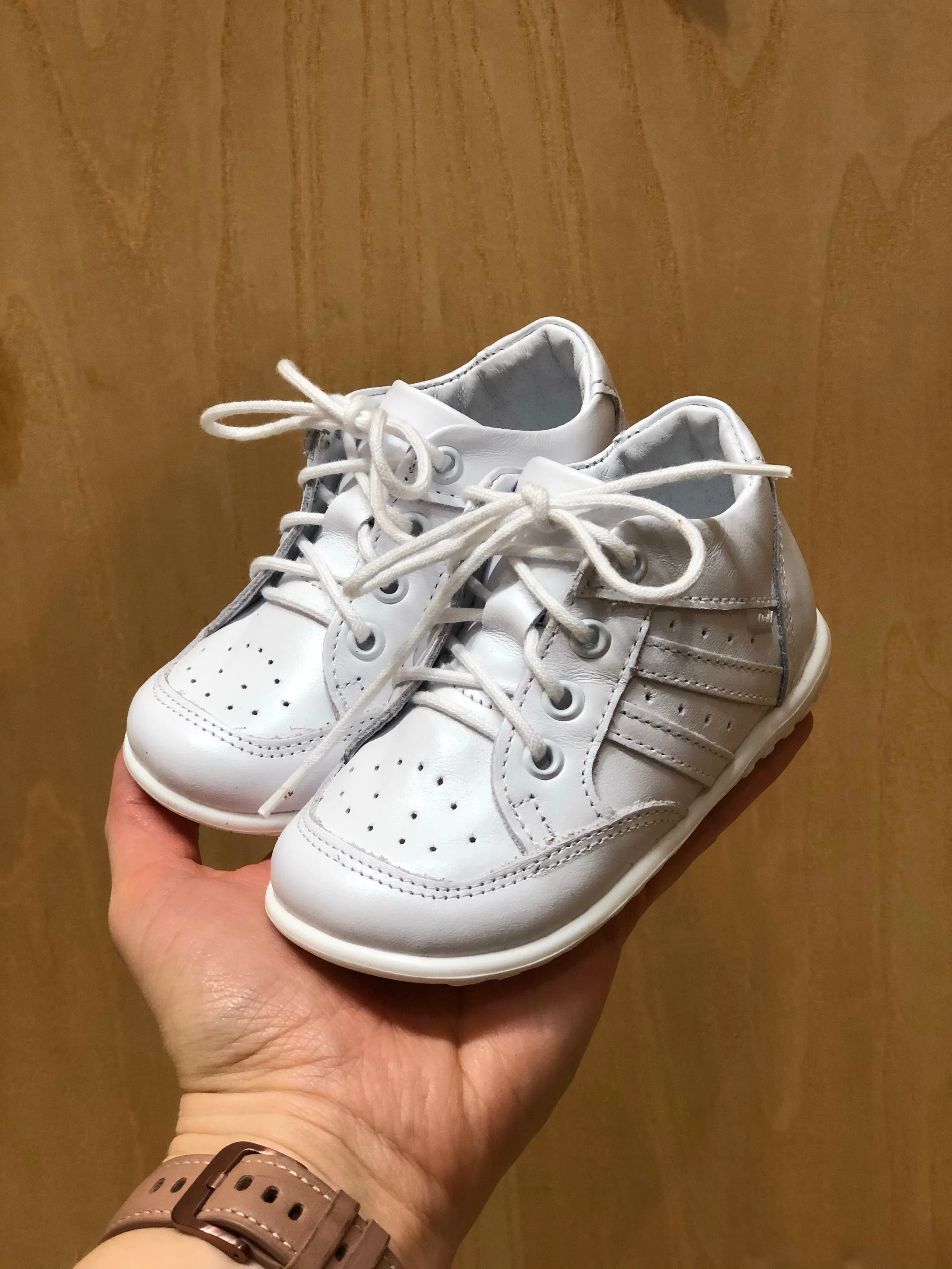 (2411B-2) Emel Lace Up First Shoes White