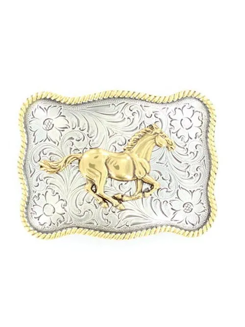 3757452 Running Horse Buckle Silver w/Gold Accents