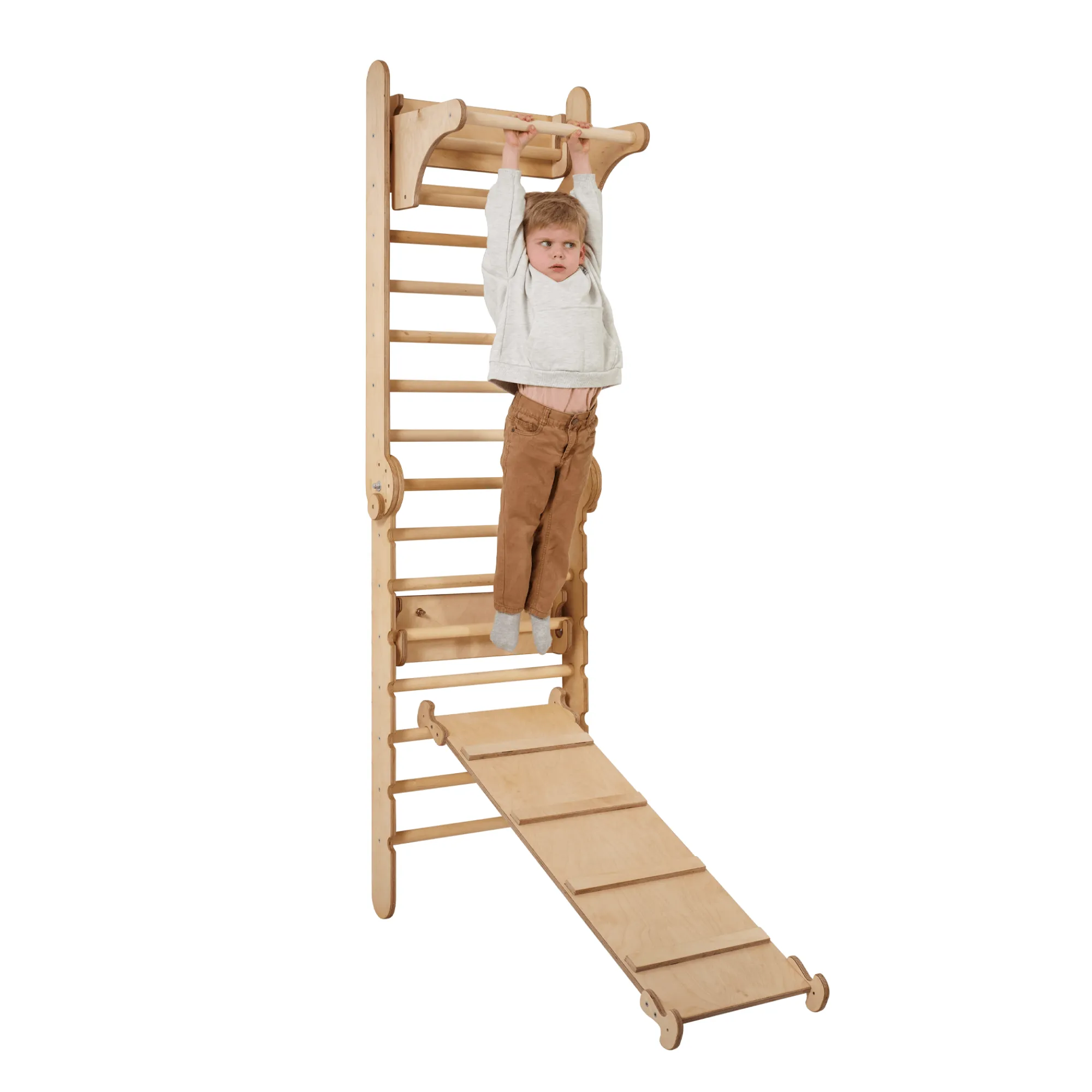 4-in-1 Climbing Set: Swedish Wall   Swing Set   Slide Board   Triangle Ladder