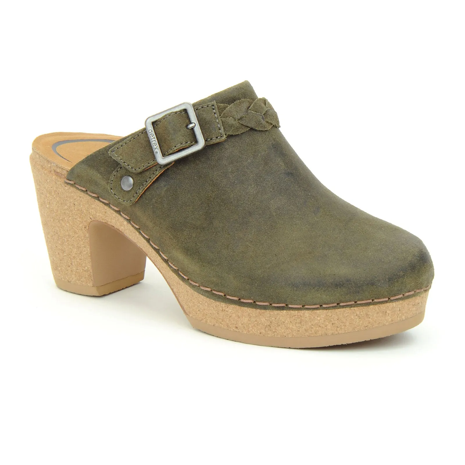 Aetrex Corey Heeled Clog (Women) - Olive Leather