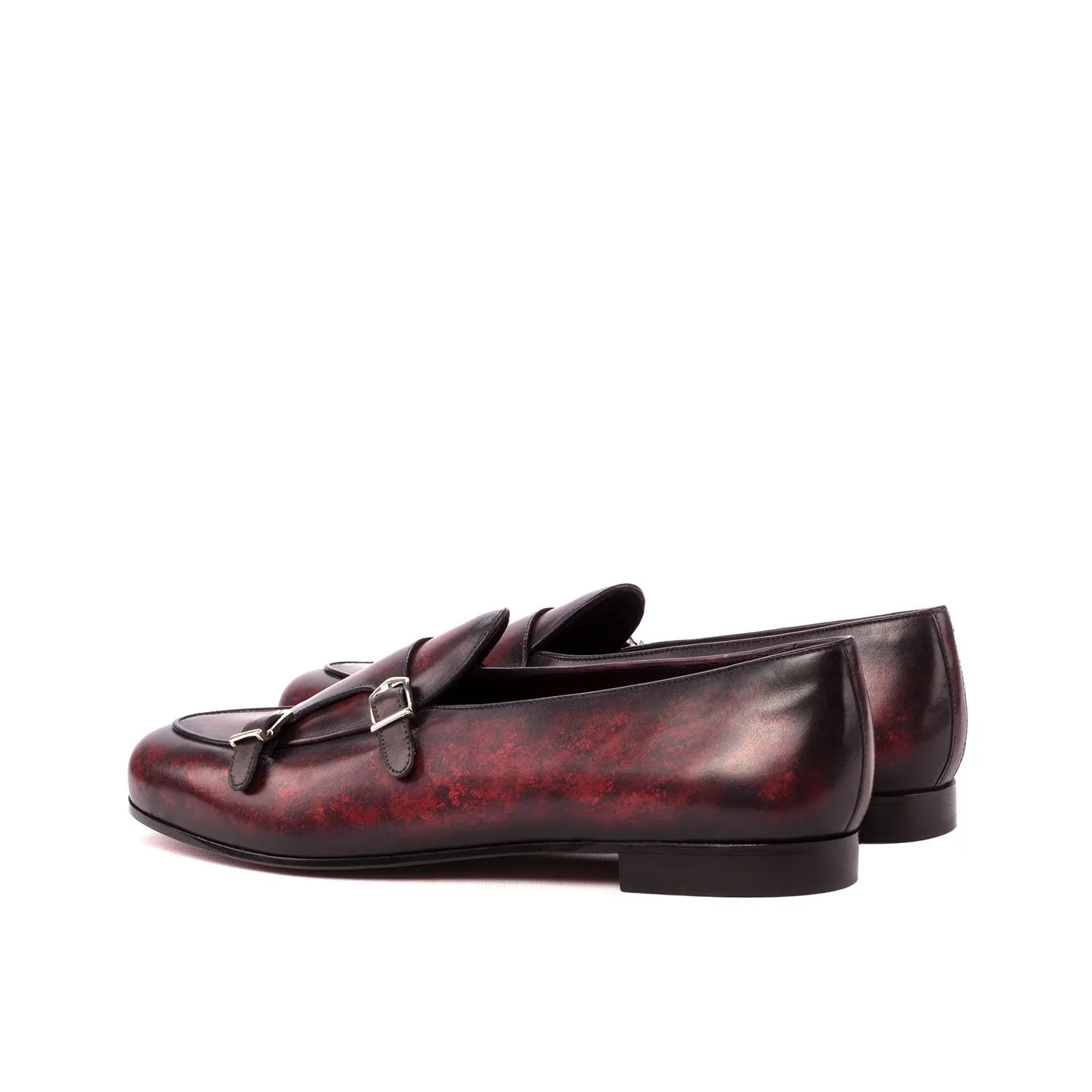 Ambrogio Bespoke Custom Men's Shoes Burgundy Patina Leather Monk-Straps Loafers (AMB1902)