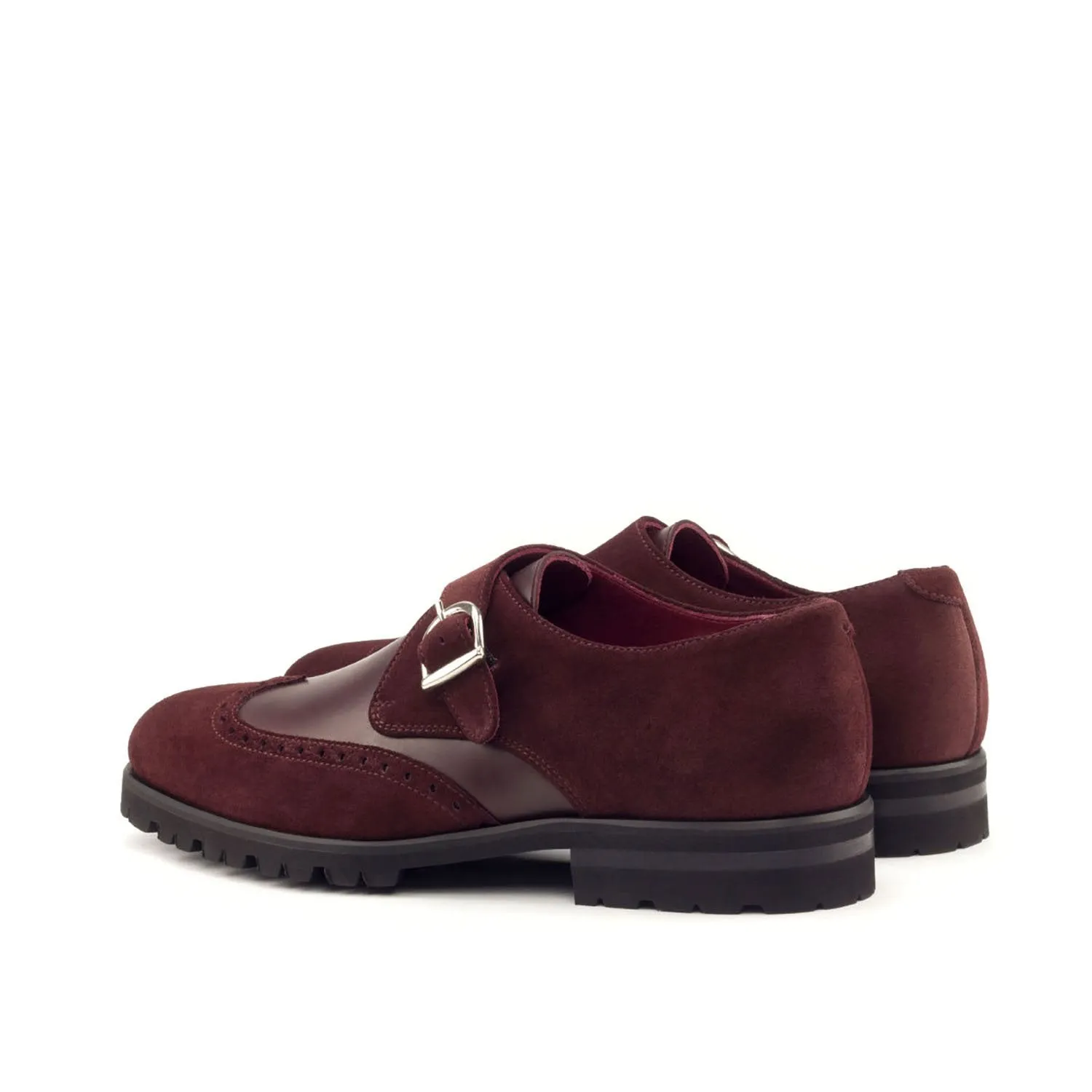 Ambrogio Bespoke Custom Men's Shoes Burgundy Suede / Calf-Skin Leather Monk-Strap Loafers (AMB2114)