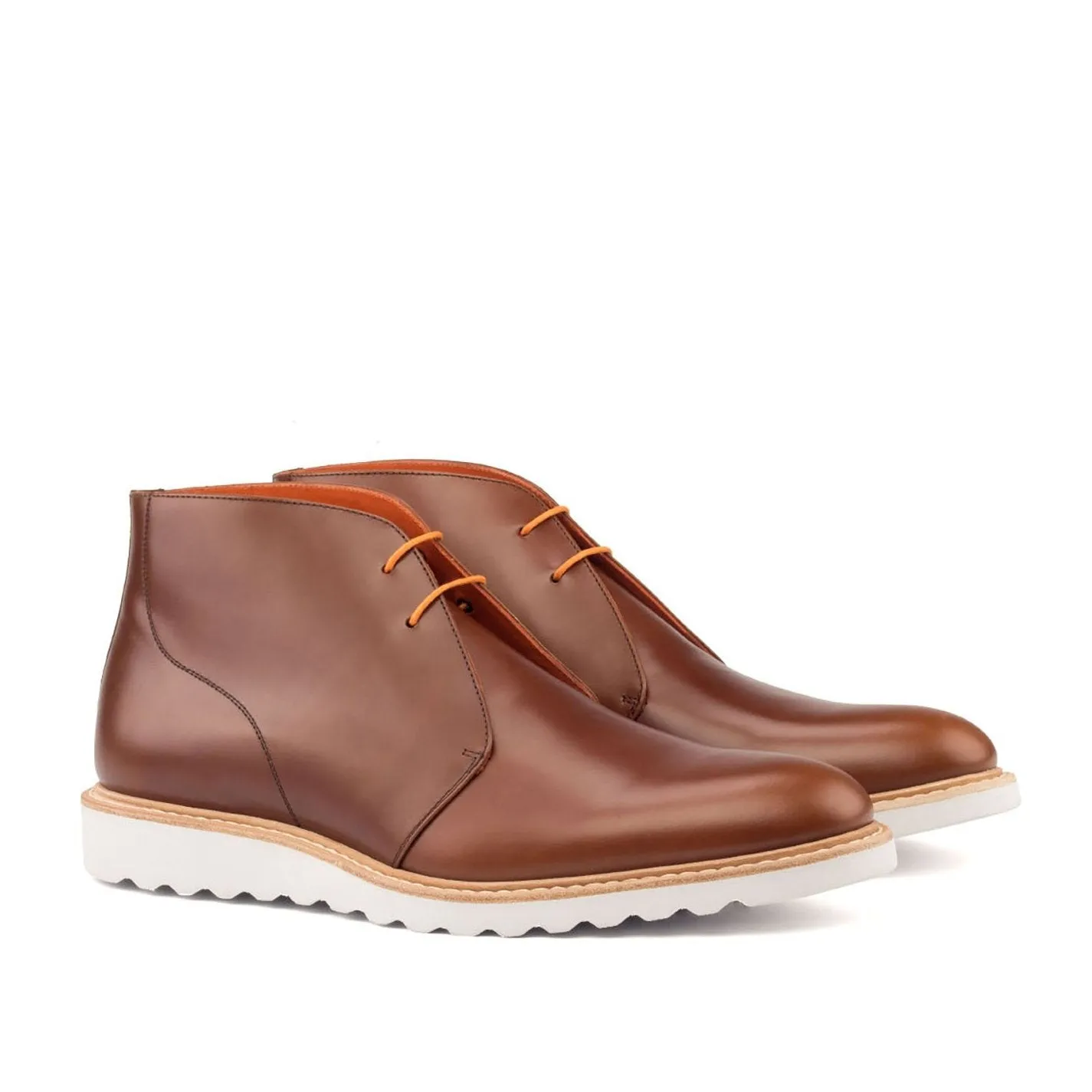 Ambrogio Bespoke Custom Men's Shoes Cognac Polished Calf-Skin Leather Chukka Boots (AMB1939)