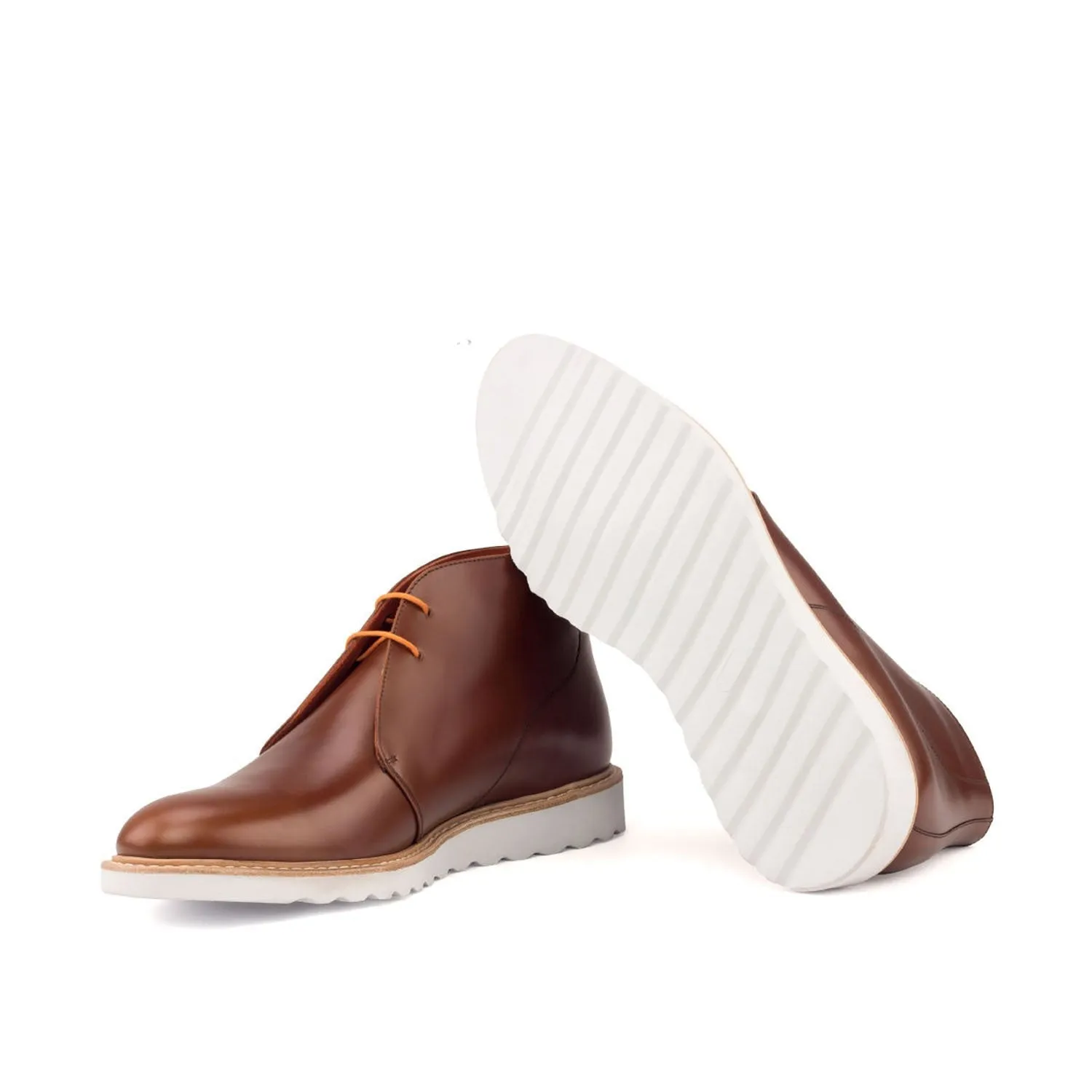 Ambrogio Bespoke Custom Men's Shoes Cognac Polished Calf-Skin Leather Chukka Boots (AMB1939)