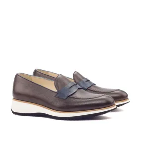 Ambrogio Bespoke Custom Men's Shoes Dark Brown & Navy Full Grain Leather Penny Loafers (AMB2131)