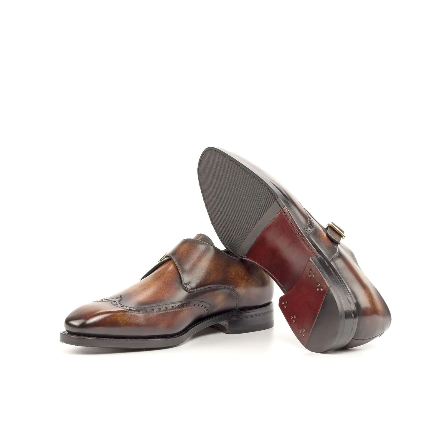 Ambrogio Bespoke Custom Men's Shoes Fire Patina Leather Monk-Straps Loafers (AMB1956)