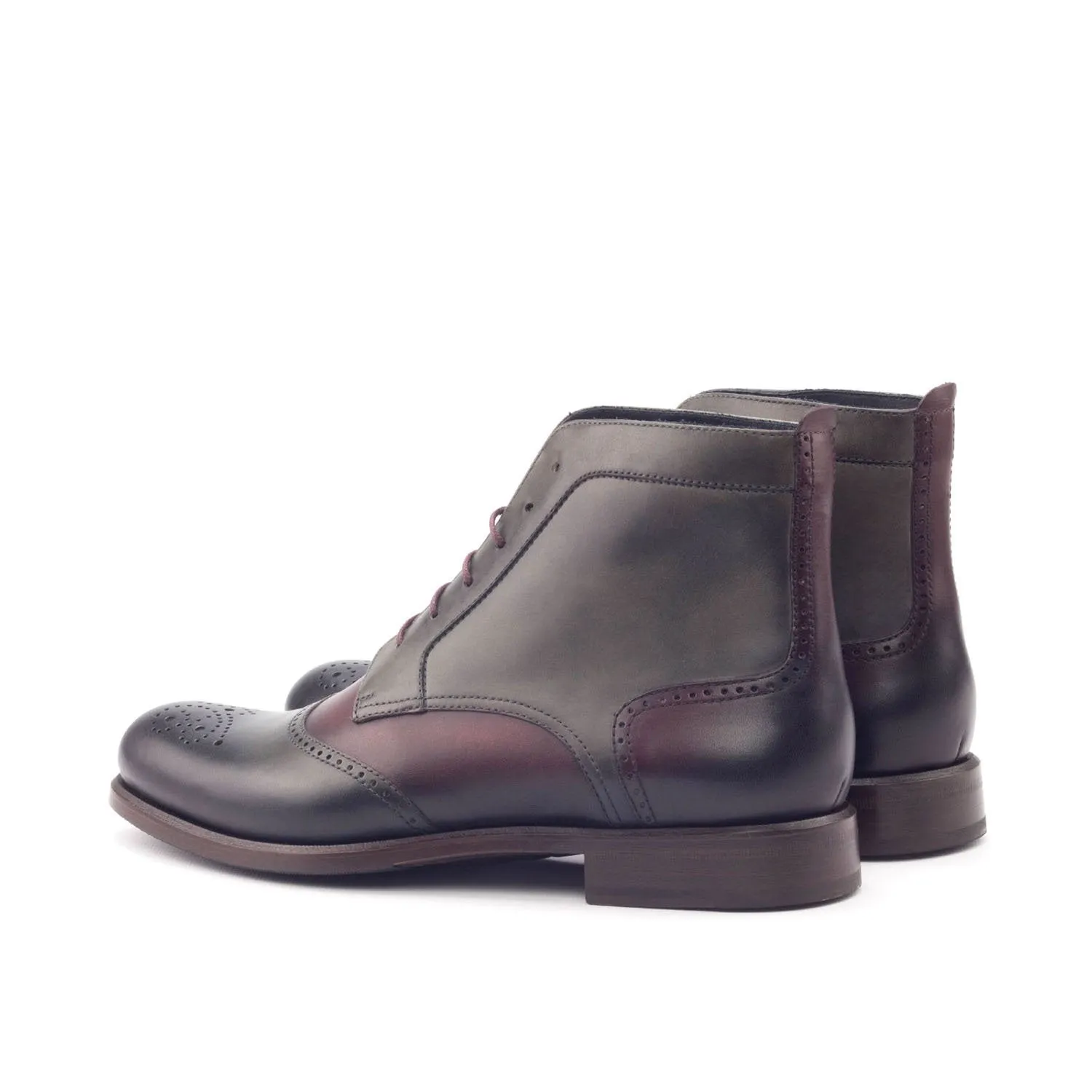 Ambrogio Bespoke Custom Women's Custom Made Shoes Burgundy & Gray Calf-Skin Leather Brogue Boots (AMBW1039)