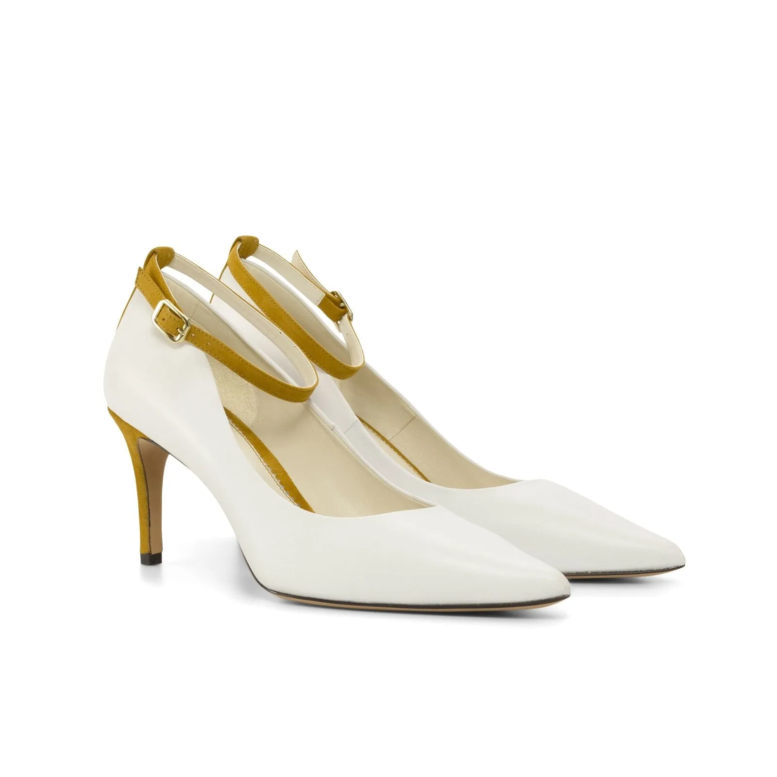 Ambrogio Bespoke Custom Women's Shoes White & Sand Dessert Nappa Kaiser / Italian Suede Leather Florence Pumps (AMBW1120)