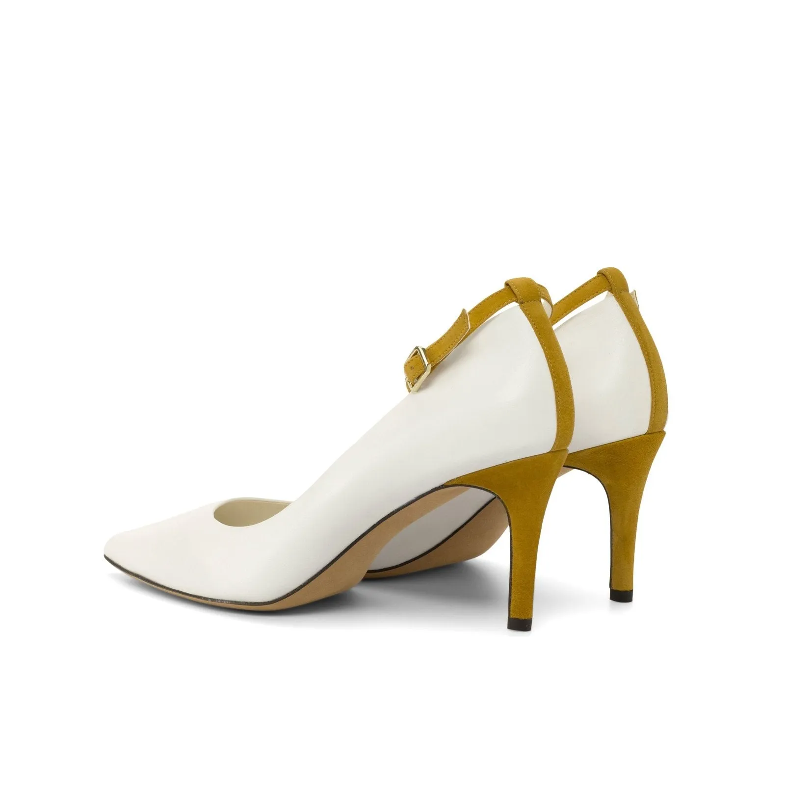 Ambrogio Bespoke Custom Women's Shoes White & Sand Dessert Nappa Kaiser / Italian Suede Leather Florence Pumps (AMBW1120)