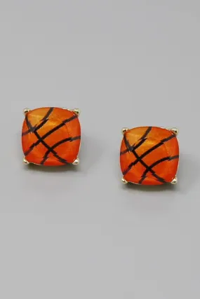 Basketball Faceted Stone Stud Earrings