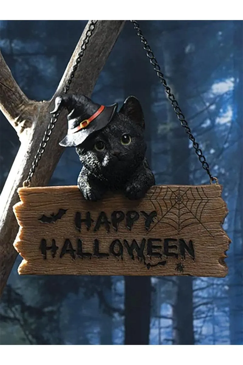 Black Kitten W/ Board Hanging Sign