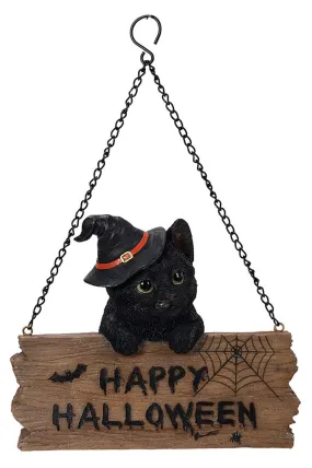 Black Kitten W/ Board Hanging Sign