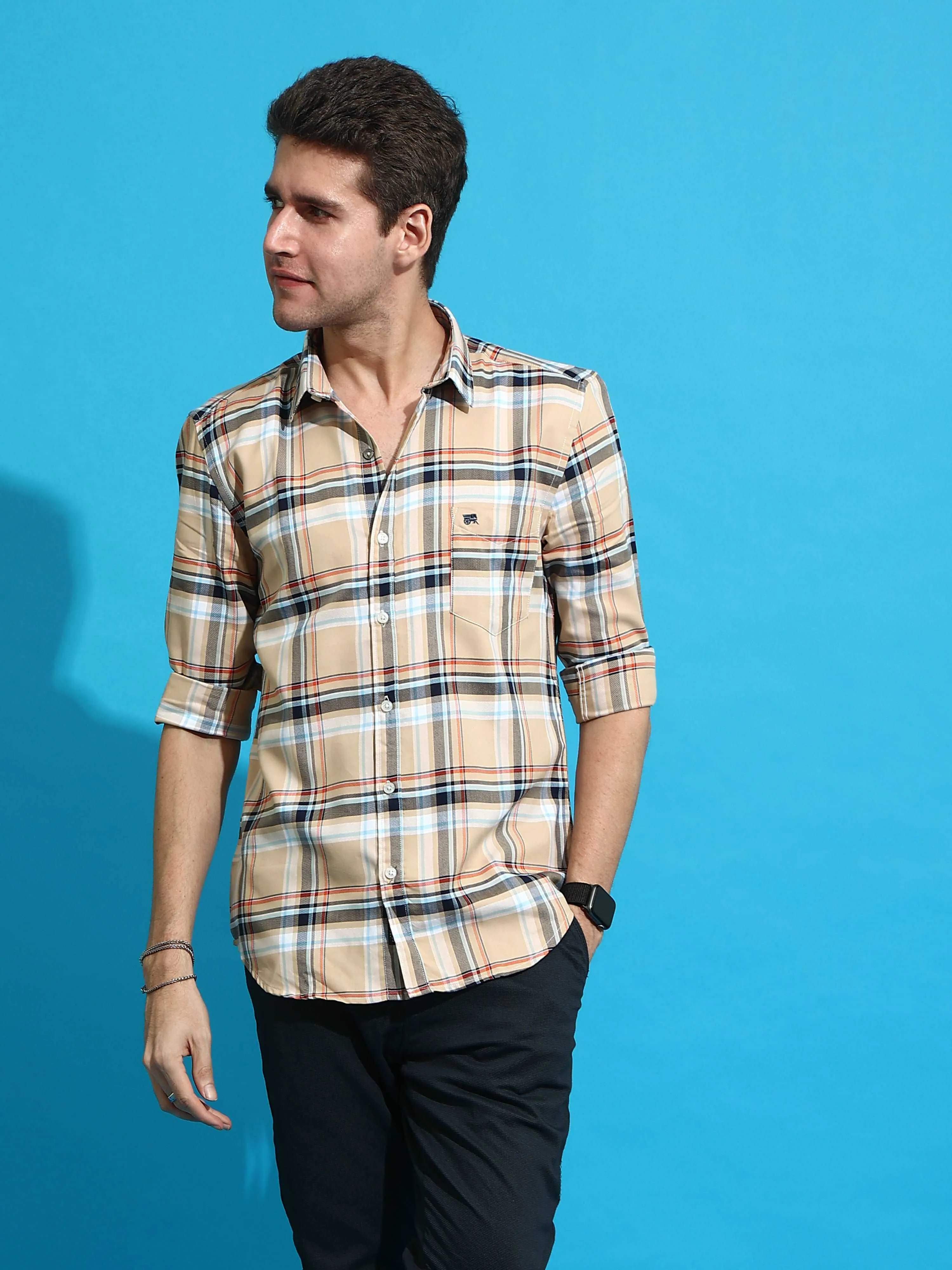 BR Beige casual check full sleeves shirt