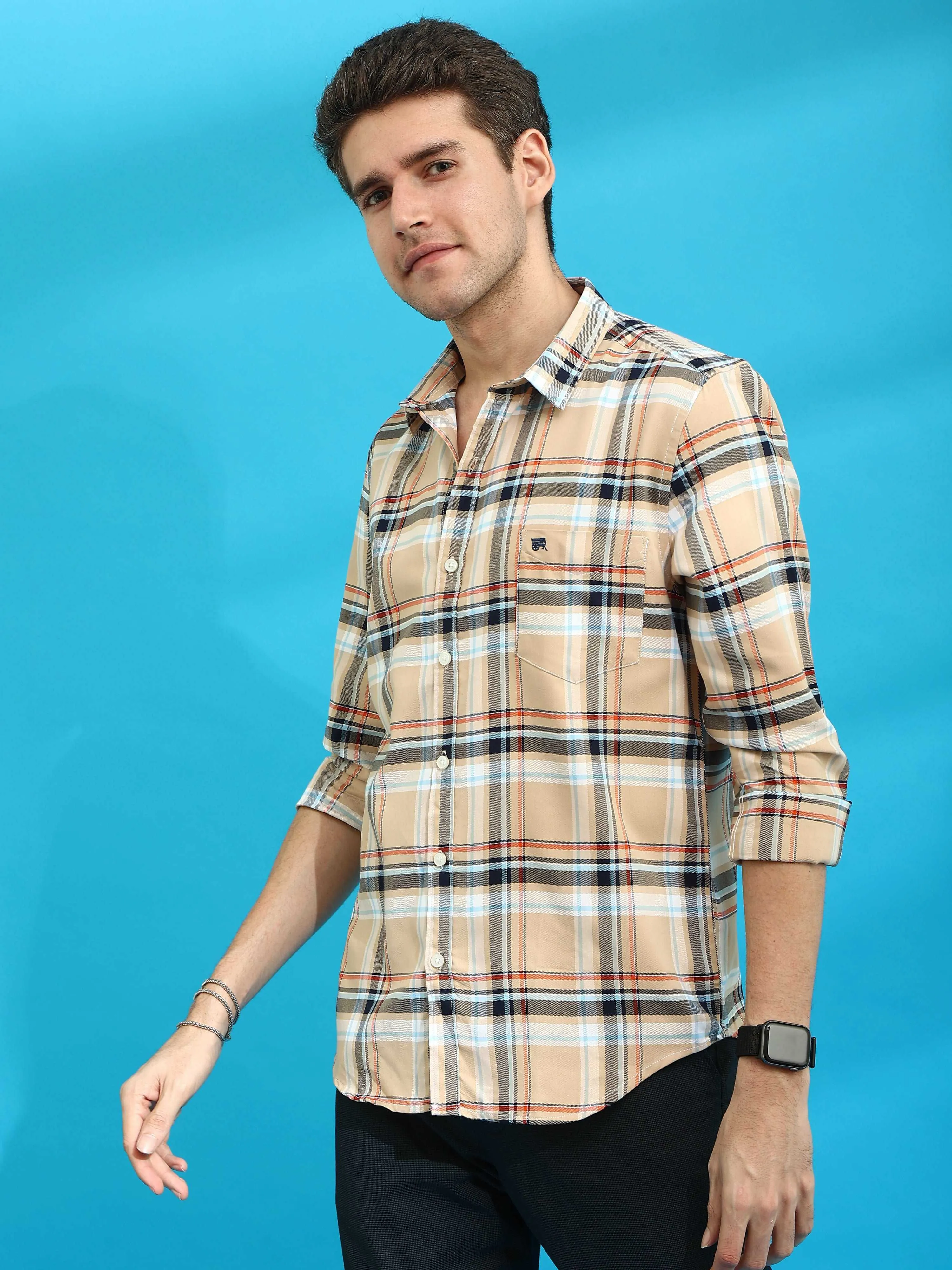 BR Beige casual check full sleeves shirt