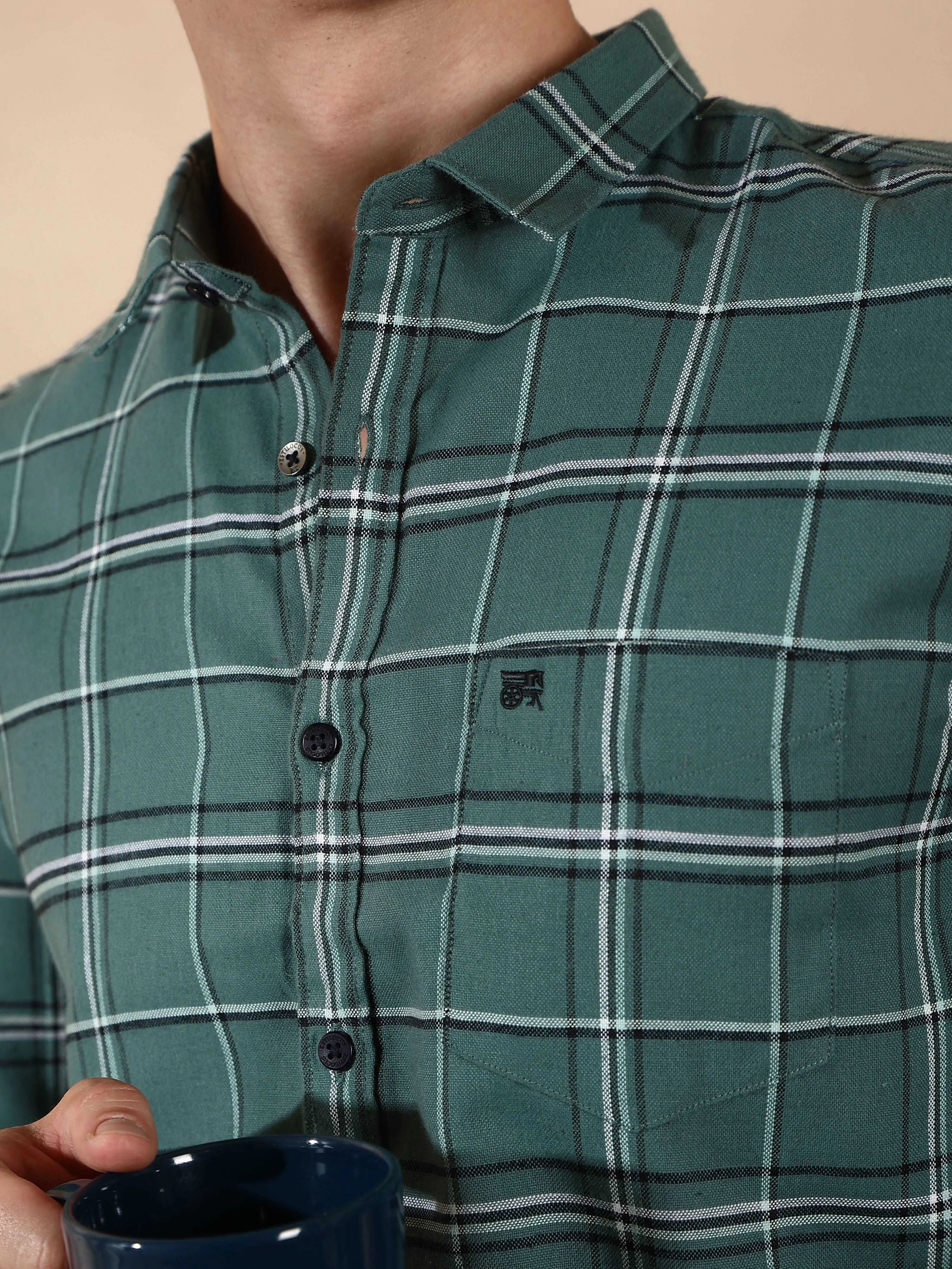 BR Green & Gray casual check full sleeve shirt