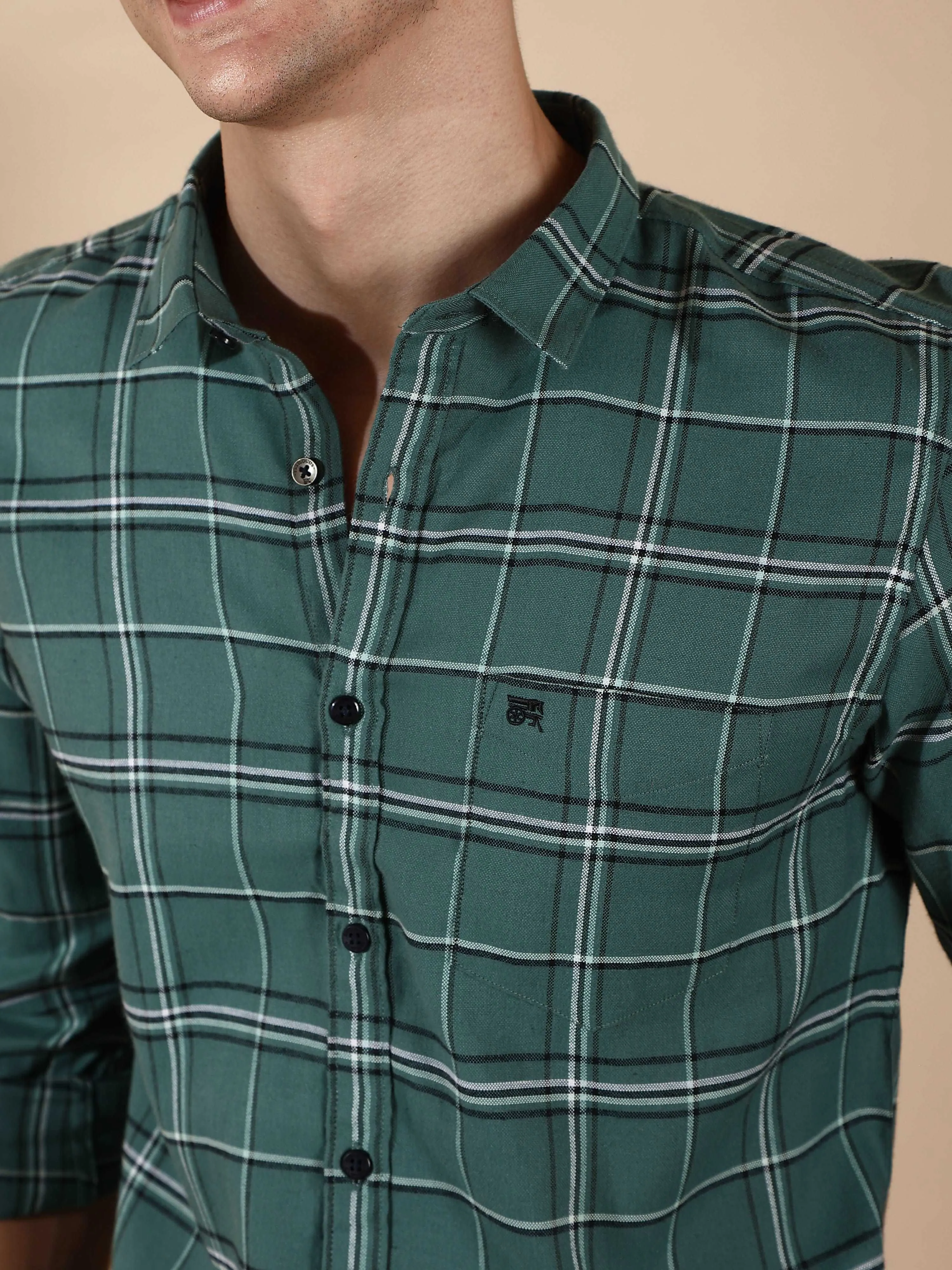 BR Green & Gray casual check full sleeve shirt