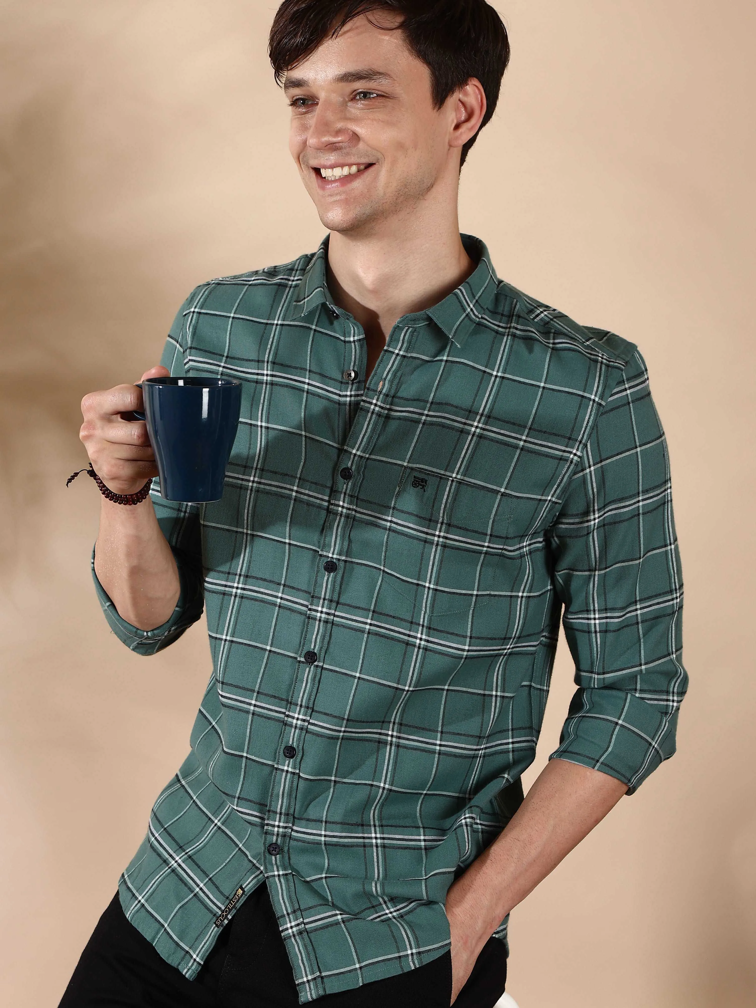 BR Green & Gray casual check full sleeve shirt