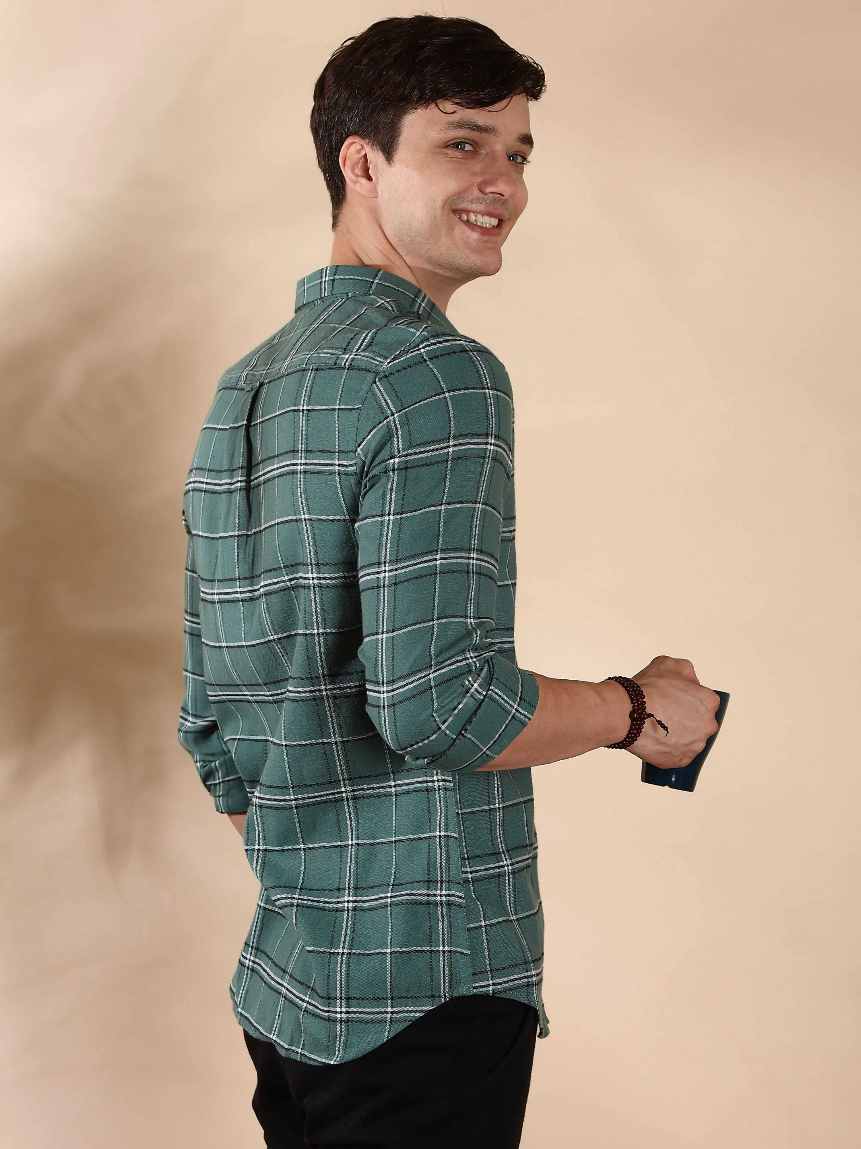 BR Green & Gray casual check full sleeve shirt