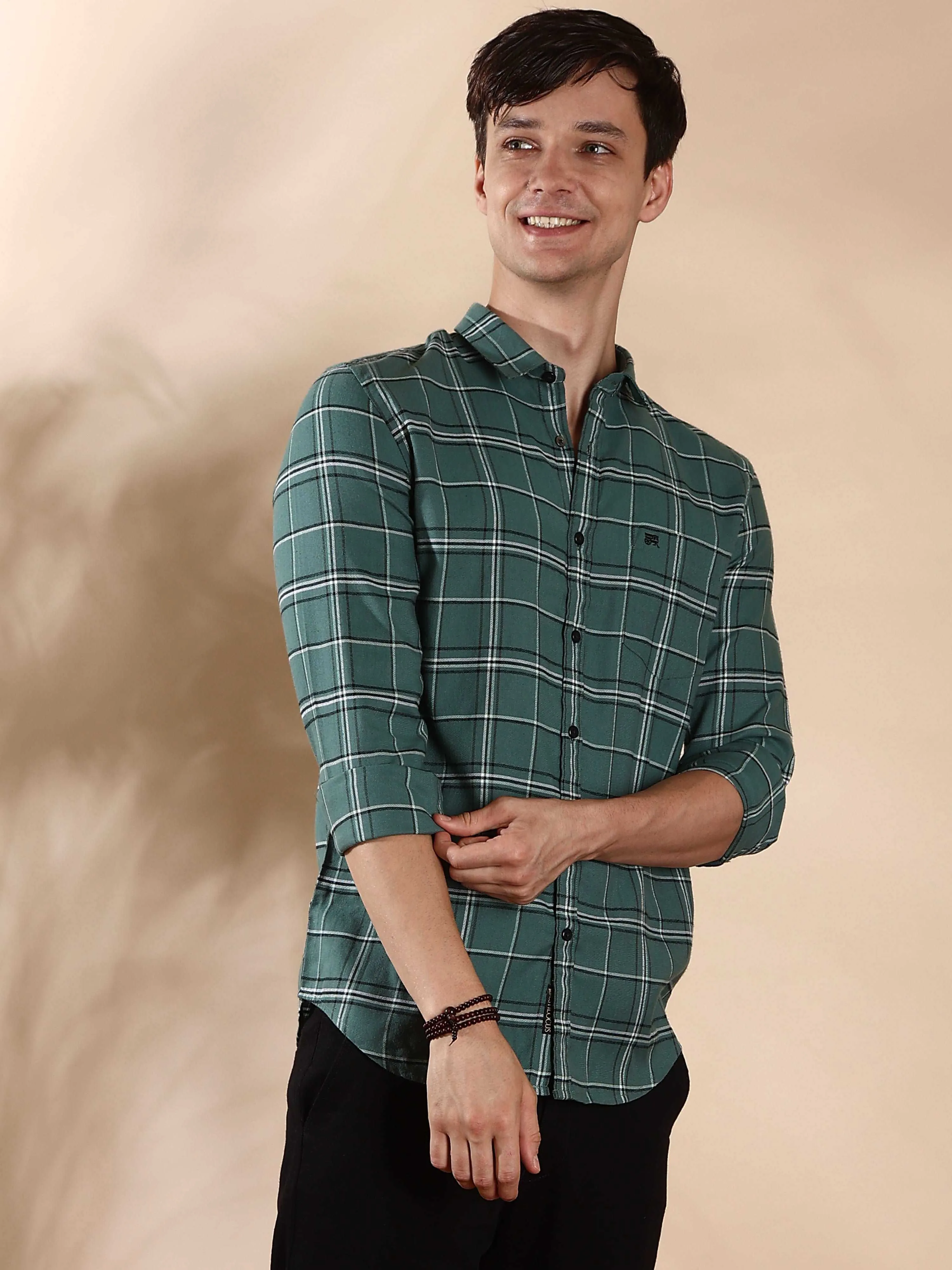 BR Green & Gray casual check full sleeve shirt