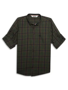 Cantabil Boys Green Checkered Full Sleeves Casual Shirt