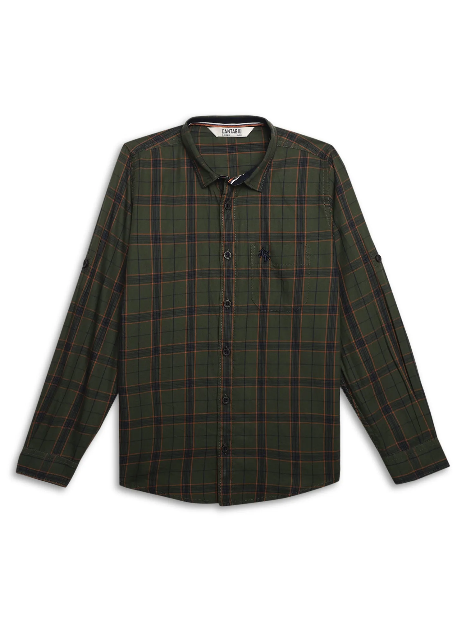 Cantabil Boys Green Checkered Full Sleeves Casual Shirt