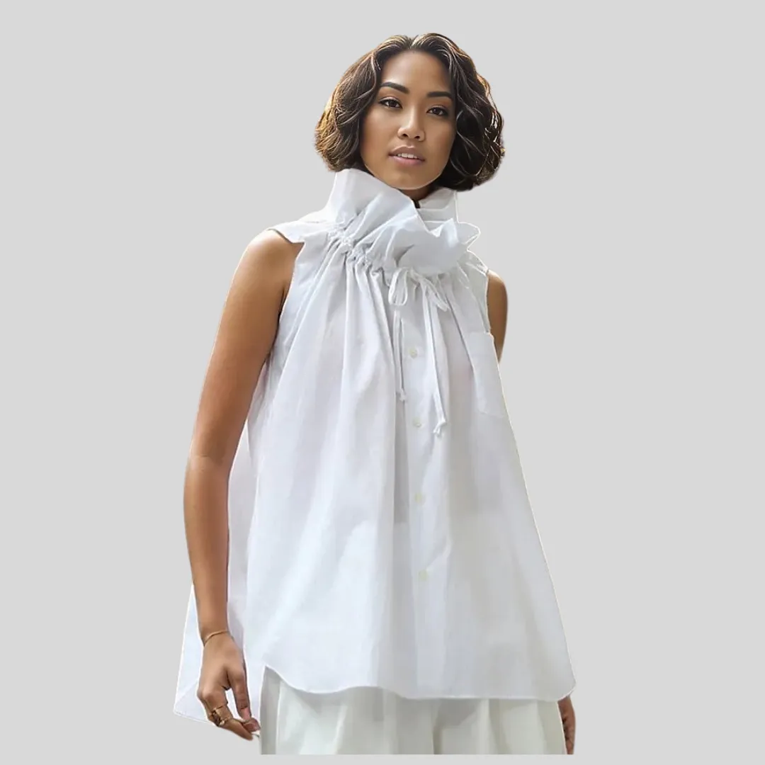 Casual Minimal Goth Ruffled Design White Blouse