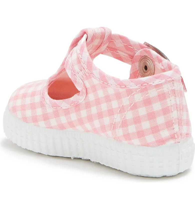 Cienta Pink Gingham canvas kids shoes