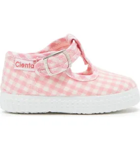 Cienta Pink Gingham canvas kids shoes