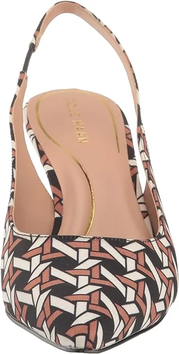 Cole Haan Vandam Sling Rattan Printed Faille Pointed Toe Kitten Heeled Pumps