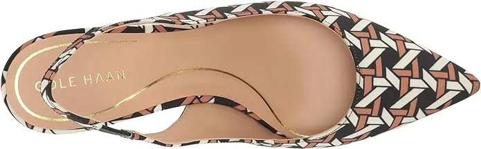 Cole Haan Vandam Sling Rattan Printed Faille Pointed Toe Kitten Heeled Pumps