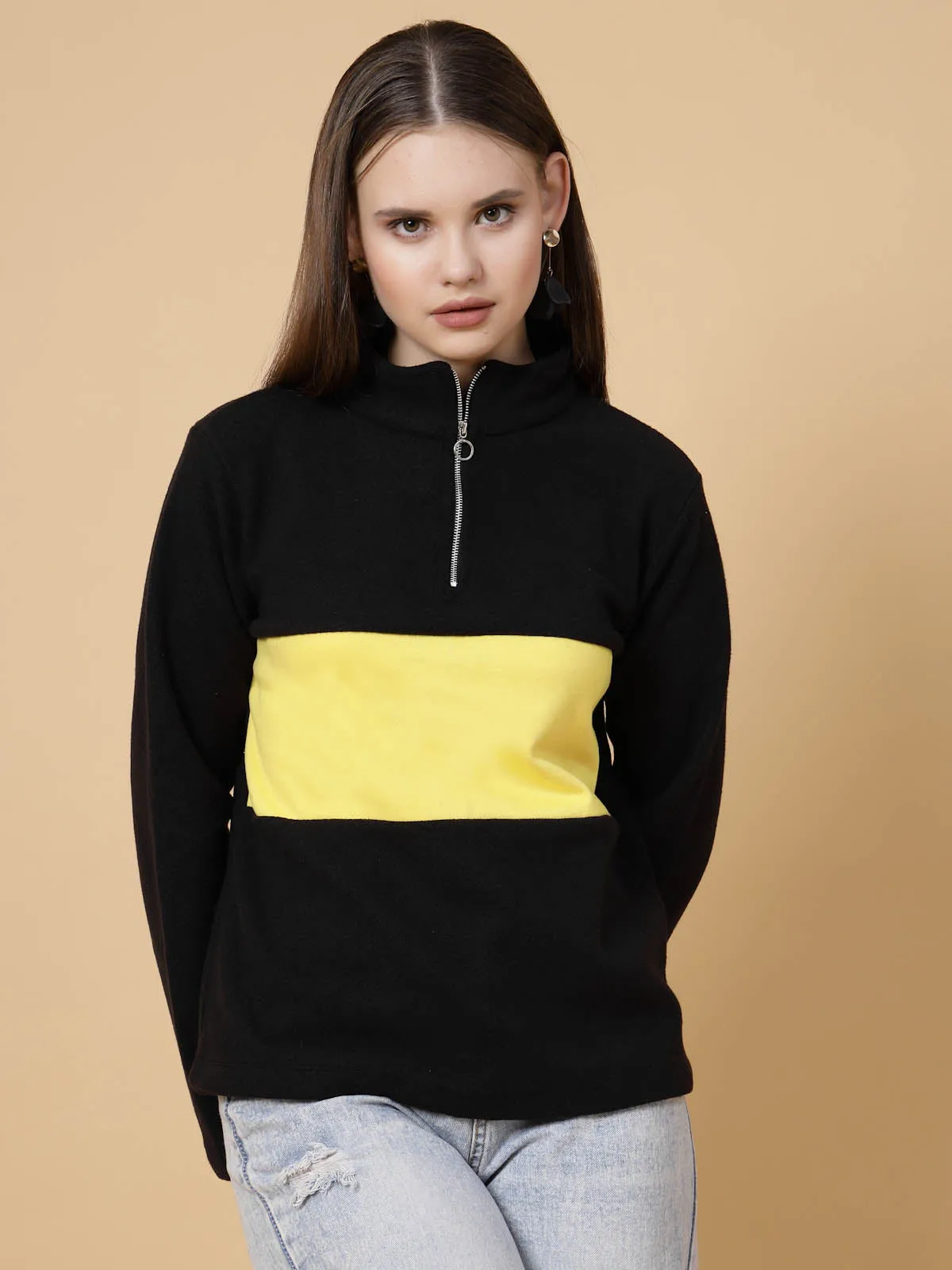 Colorblock High Neck Sweatshirt