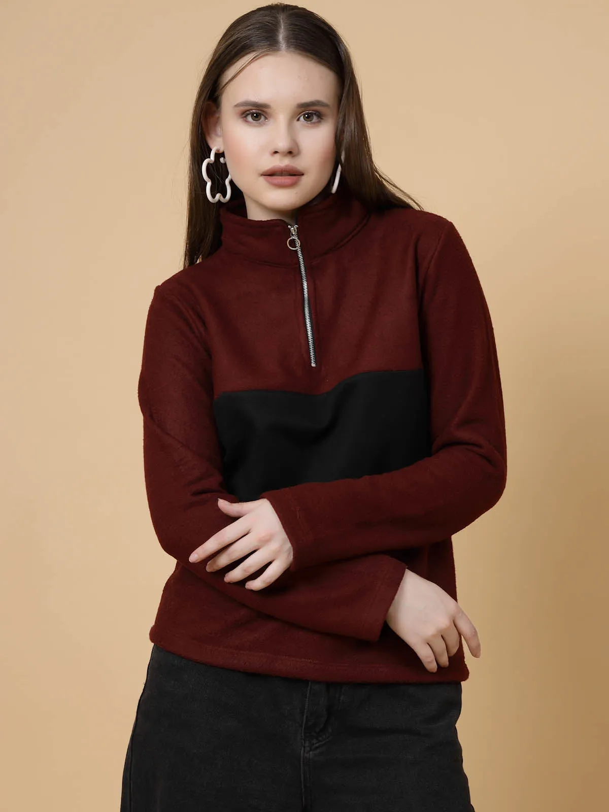 Colorblock High Neck Sweatshirt