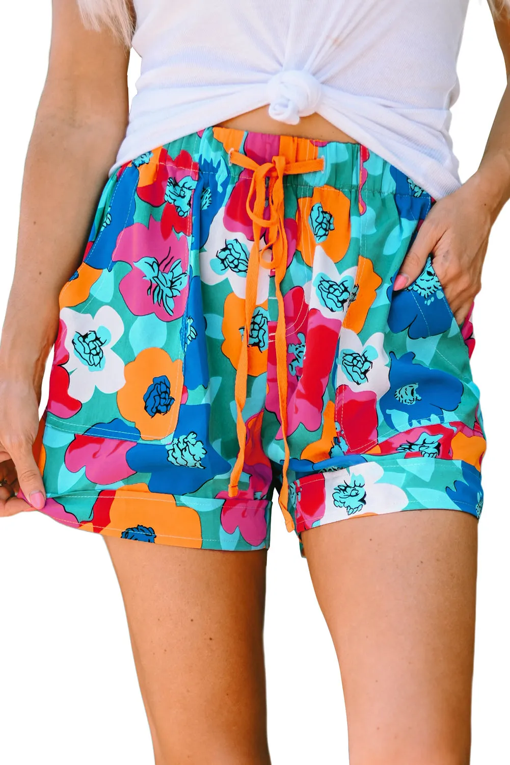 Floral Print Drawstring Elastic Waist Casual Shorts