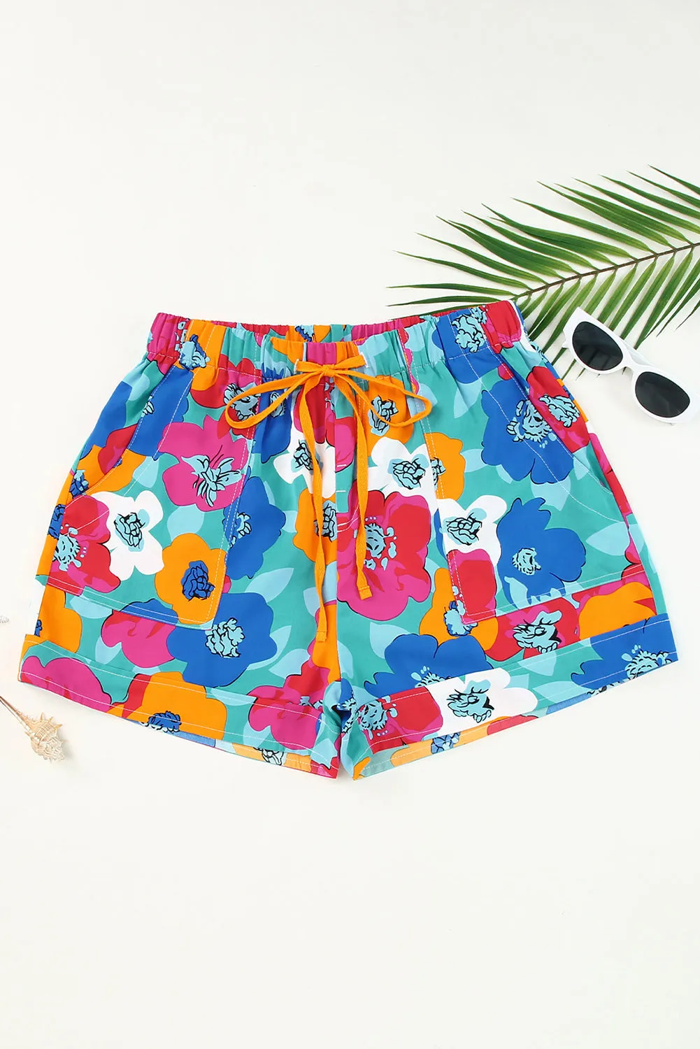 Floral Print Drawstring Elastic Waist Casual Shorts