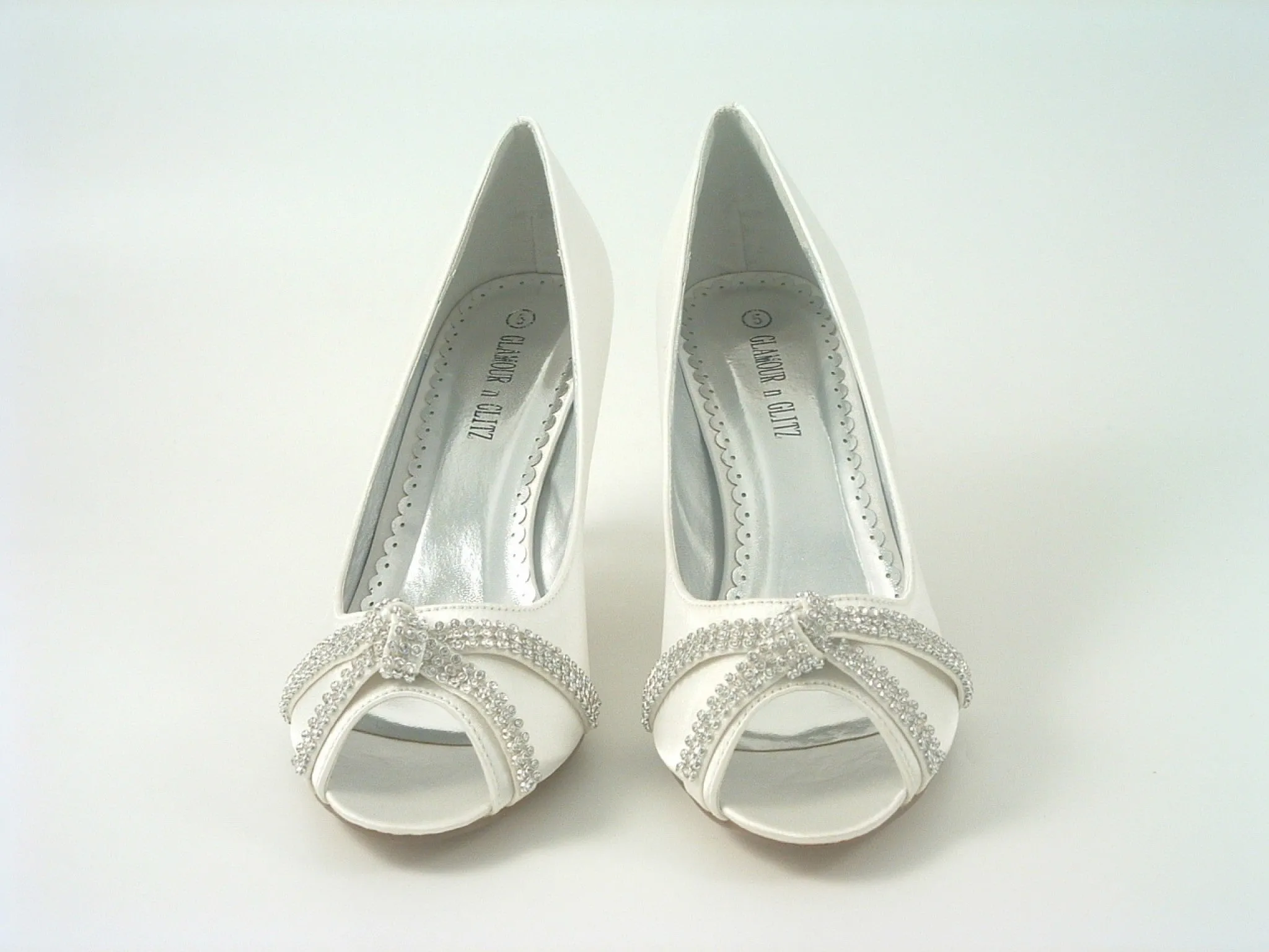 Glitz Shoes Diamante Metallic Peep Toe Court Shoe