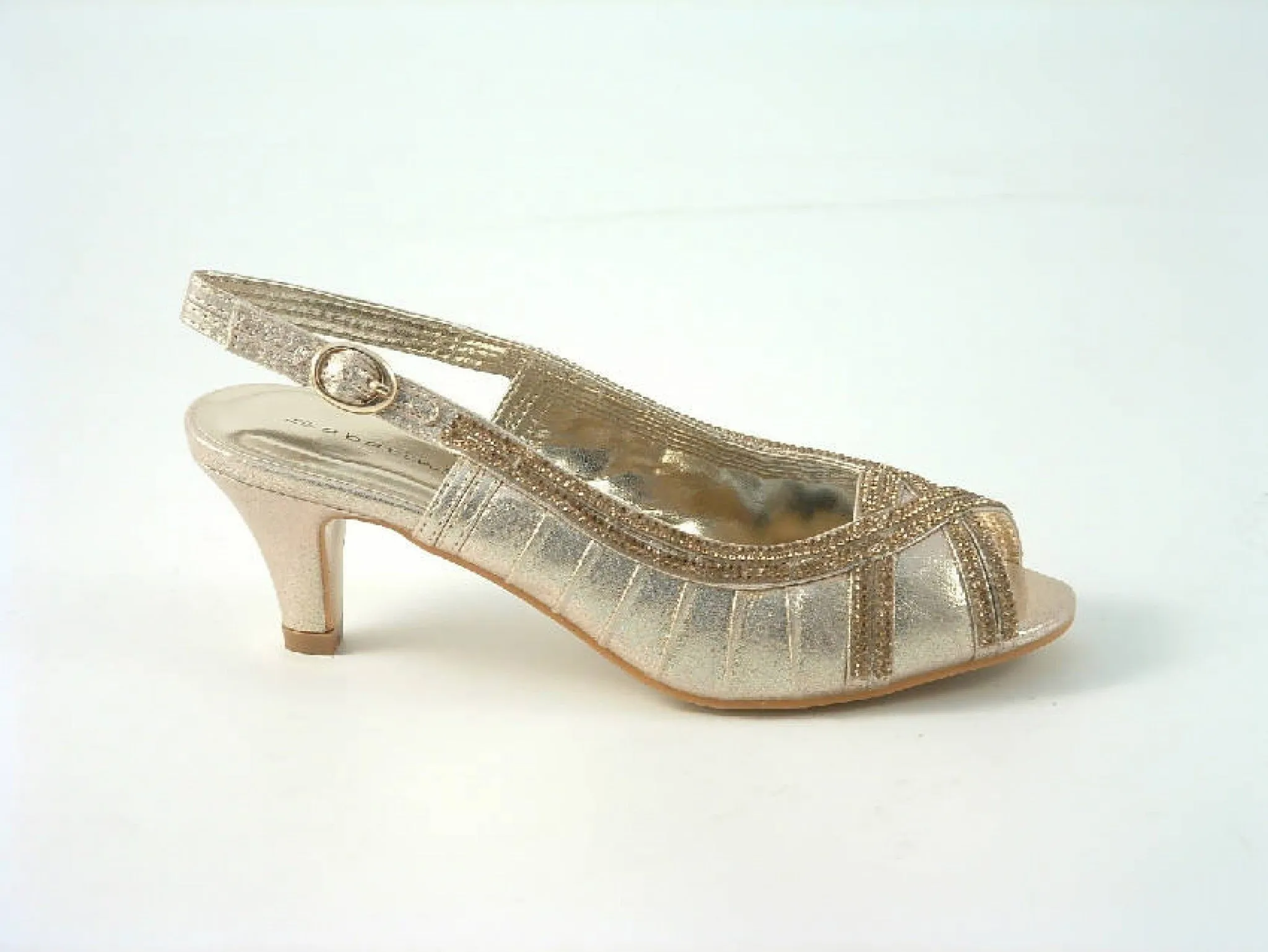 Glitz Shoes Diamante Metallic Peep Toe Sling Back Court Shoe