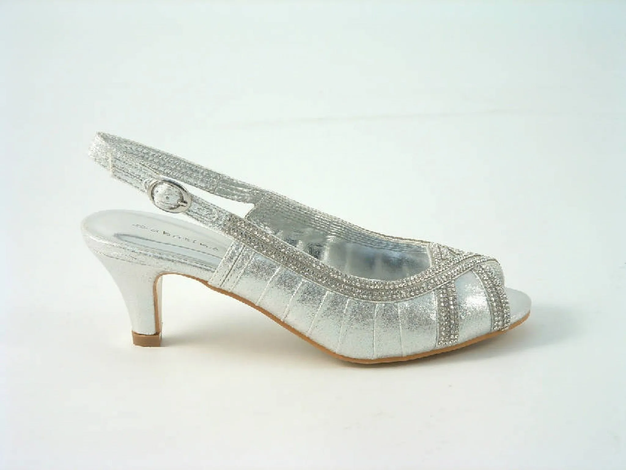 Glitz Shoes Diamante Metallic Peep Toe Sling Back Court Shoe