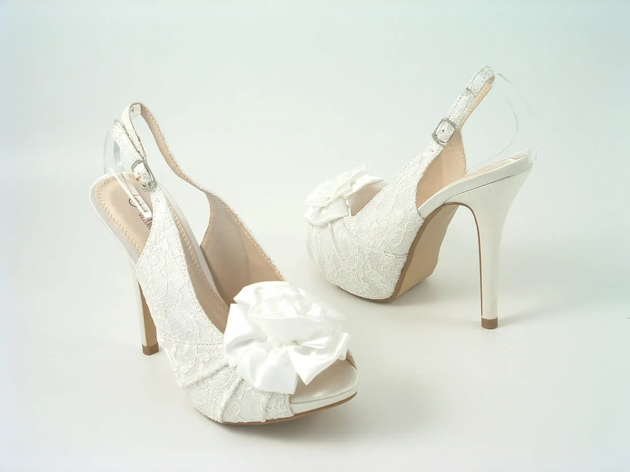 Glitz Shoes Kesha Ivory Lace Peep Toe Court Shoe