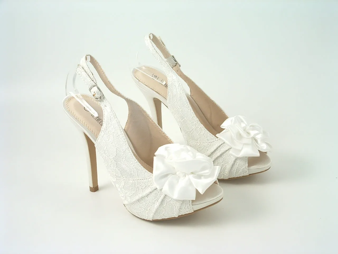 Glitz Shoes Kesha Ivory Lace Peep Toe Court Shoe