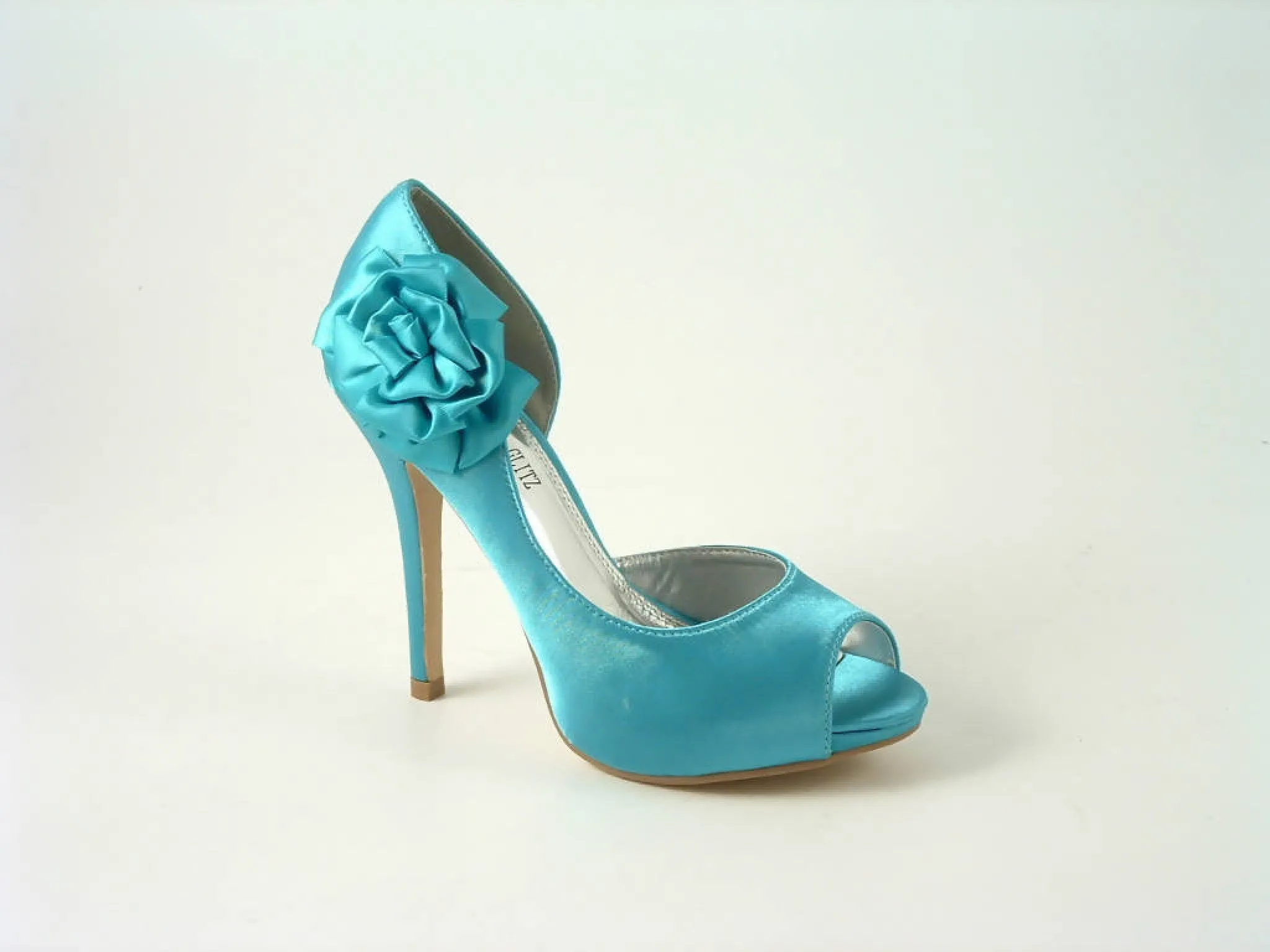 Glitz Shoes Satin Flowered Peep Toe High Heel Court Shoe