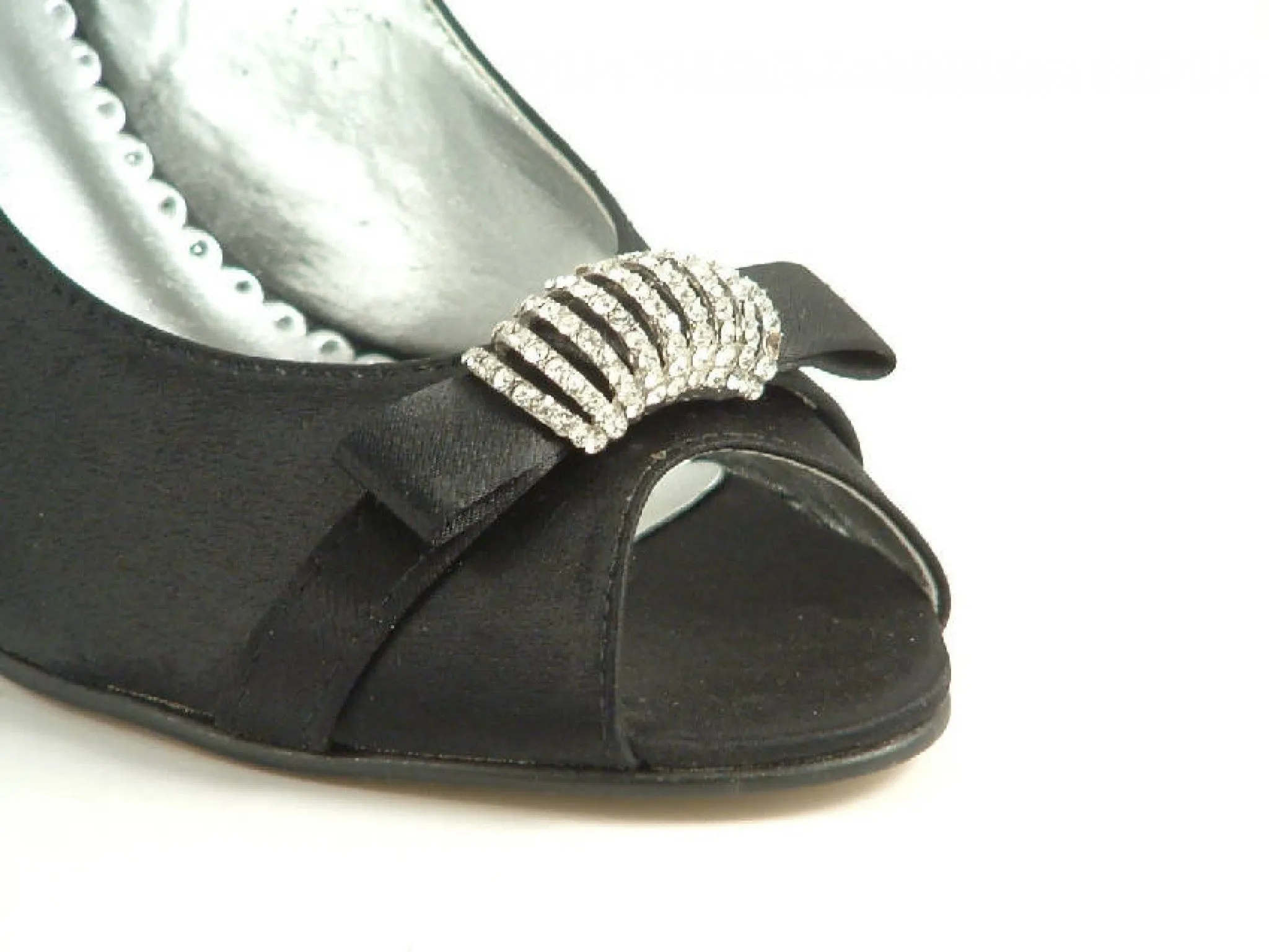 Glitz Shoes Satin Mid Heel Peep Toe Sling Back Shoe