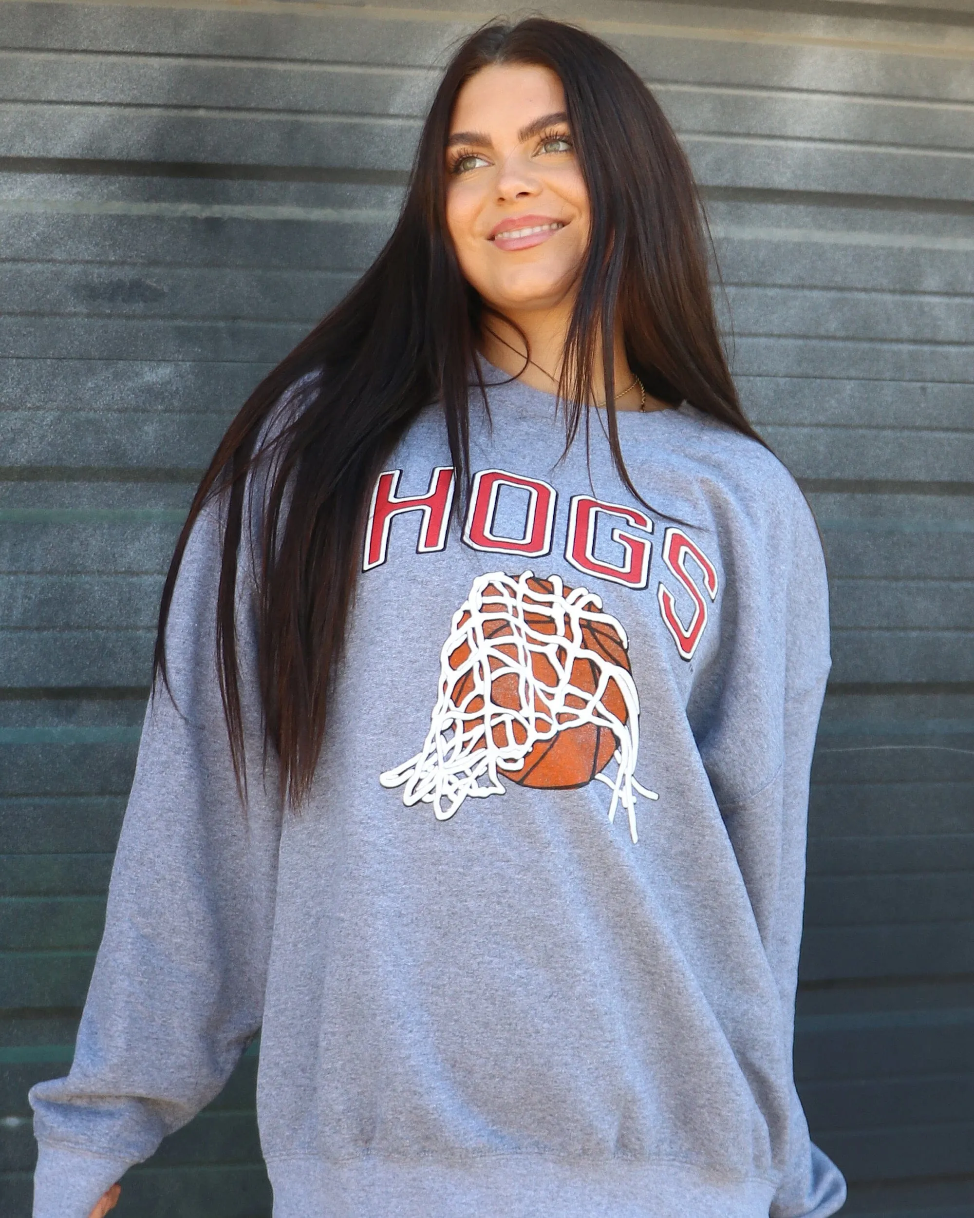 Hogs Basketball Fling Puff Ink Gray Thrifted Sweatshirt