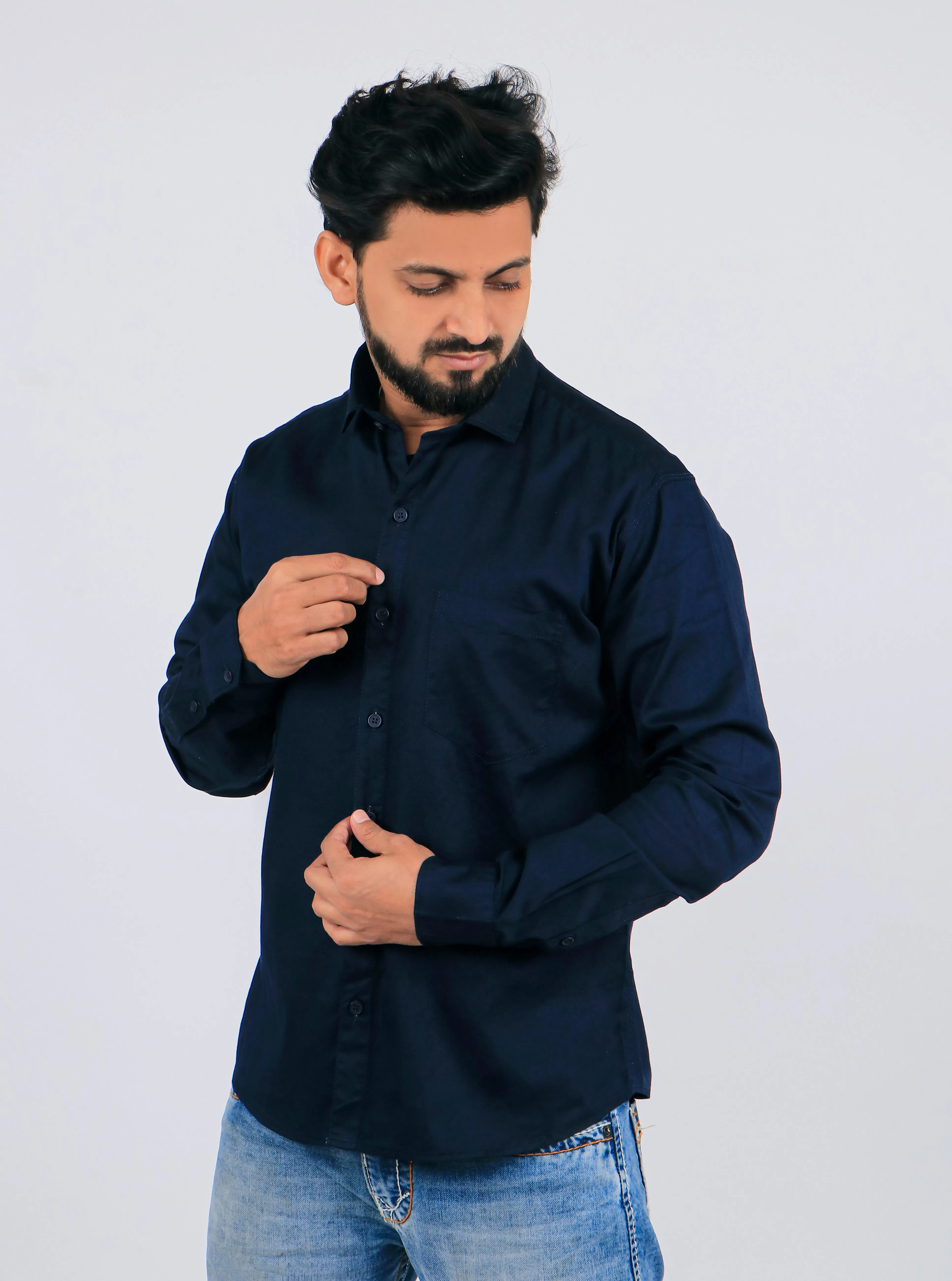 Navy Blue Men Regular Fit Full Sleeves Casual Shirt